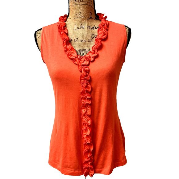 New Gran Sasso Coral Sleeveless 100% Cotton Ruffle Top SZ 8 Made in Italy - Picture 1 of 9